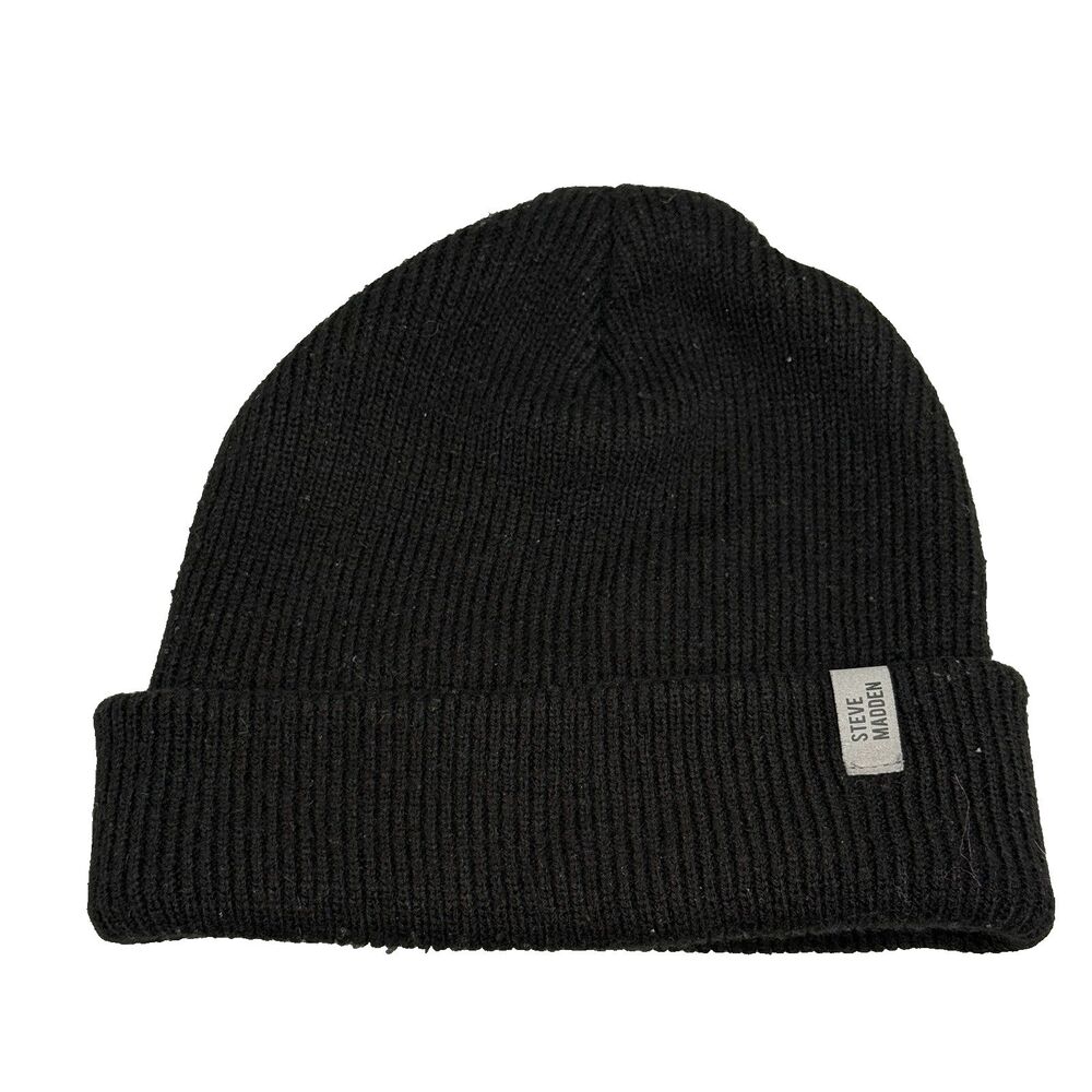 Steve Madden Women's Black Knit Beanie 100% Acrylic OSFA Winter Hat